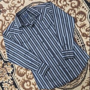 Panhandle Slim Metallic Black Silver Striped Snap Shirt Cowboy Retro Rodeo Y2K